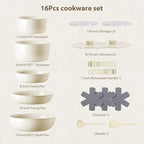 Pots and Pans Non Stick,16Pcs Ceramic Nonstick Cookware Sets, Induction Kitchen Set with Removable Handle, Cooking Frying Pans & Saucepans(PFOS, PFOA Free), Oven/Dishwasher/Fridge Safe, Space Saving