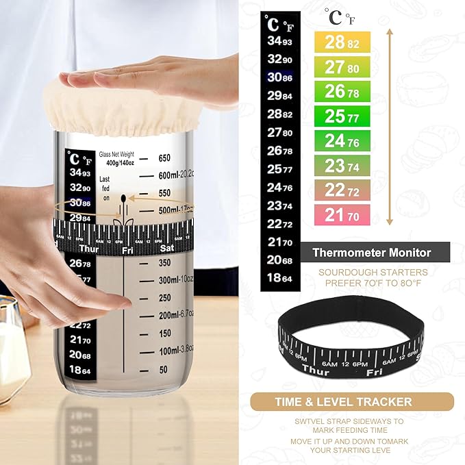 Sourdough Starter Kit with 2 Oval Banneton Proofing Baskets, 24oz Sourdough Jar, Silicone Pastry Mat, Bread Sling and Essential Tools for Sourdough Bread Making