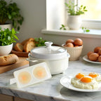 1Pc White 2 Slots Microwave Oven Egg Steamer Poacher Cooker, Rectangular,Poach Eggs, Boil Eggs, Cook Eggs, Steam Eggs Egg Poachers Specialty Cookware (2 Eggs Capacity)