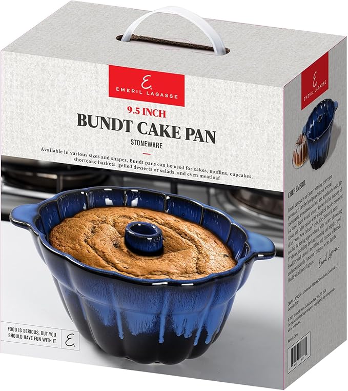 Emeril Lagasse Bundt Cake Pan Stoneware 9.5 in – Pound Cake Baking Pan, Perfect for Baking Delicious Bundt Cakes!