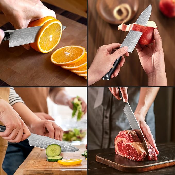 Damascus Chef Knife, Professional Japanese Chef Knife 8 Inch, Kitchen Knife with VG-10 Steel Core and Full Tang G10 Handle, Gift Box