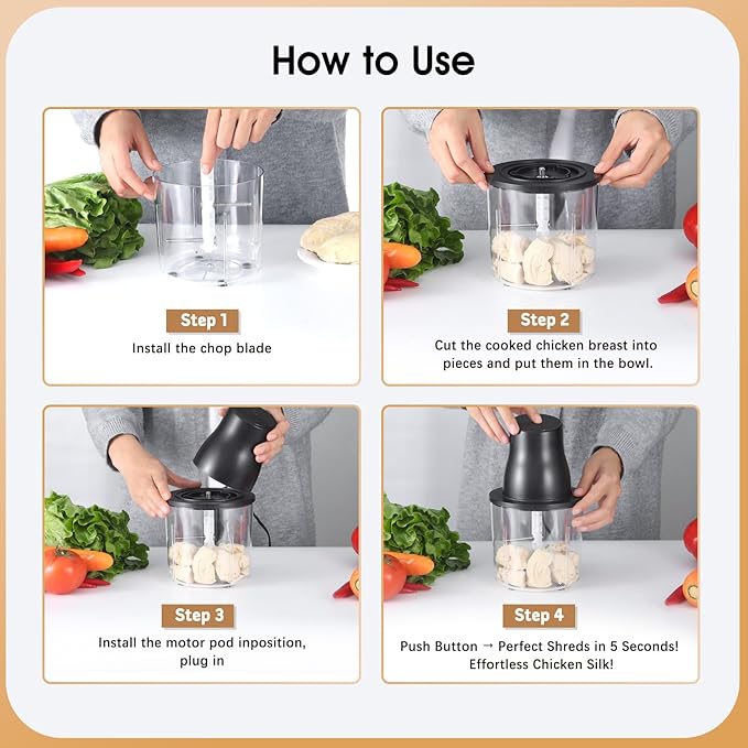 Chicken Shredder, Electric Food Chopper with Meat Grinder & Chicken Breast Shredder Tool with 250W Copper Motor, 1.5L Bowl & Bi-Level Blades Anti-Slip Base for Meat/Fruits/Vegetable/Pet Food