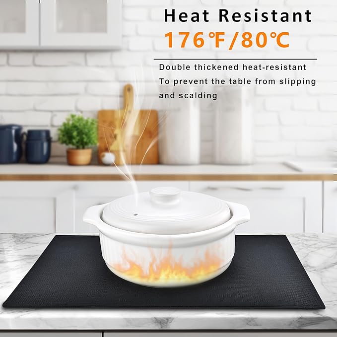 Black Cloth Placemats Set of 6 - Double Thickened Easy to Clean Linen Style Fabric Placemats - Machine Washable Placemats- Heat Resistant Non-Slip Table Mats - 18x12 Inch (Black, 6)