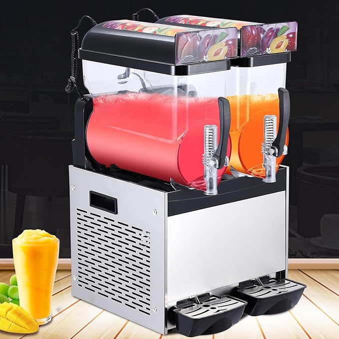 Commercial Slushy Machine, 15L*2 slushy machine for home, 700W Professional cocktail margarita Frozen Drink Maker with Automatic cleaning mode, Stainless Steel Construction, Efficient