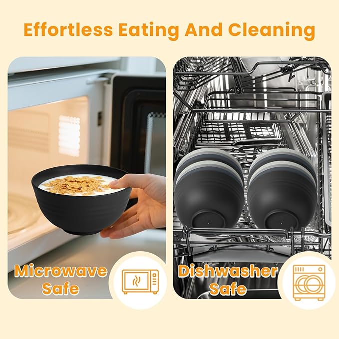 Homienly Cereal Bowl Set, Wheat Straw Fiber Unbreakable Lightweight Bowls Set (Grey Stone, 26 OZ)