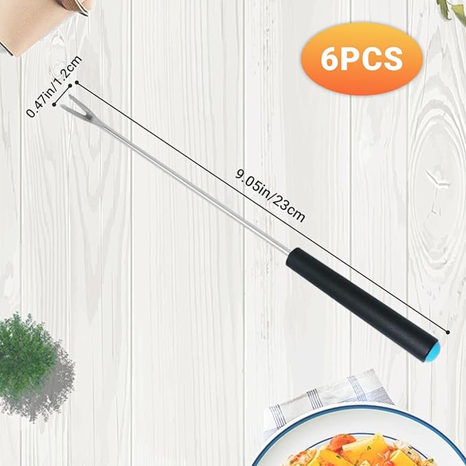 6 Pcs Fondue Forks With Handle,Fruit Fork Set,Color Fondue Sticks Set For Grill Cake Chocolate Meat Fruits Cheese Fountain Roast Marshmallows Dessert