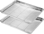 Baking Sheet with Cooling Rack Set (2 Pans + 2 Racks), Yododo Stainless Steel Baking Pan Cookie Sheet Cookie Pan with Rack, Size 16 x 12 x 1 Inch, Mirror Finish & Non Toxic & Heavy Duty & Easy Clean