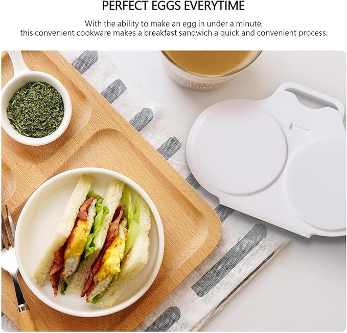2-Cavity Nonstick Microwave Egg Poacher with Lid -White Plastic Egg Cooker for Perfect Poached Eggs