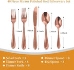 Rose Gold Silverware Set,40-Piece Stainless Steel Flatware for 8, Heavy-Duty 18/0 Stainless Steel Utensils,Mirror Polished Dishwasher Safe for Home & Kitchen Dining