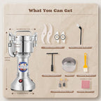 Moongiantgo 250g Safety Grain Mill Grinder 950W High-speed Electric Stainless Steel Dry Spice Grinder Pulverizer for Wheat Corn Rice Pepper Herbs Coffee Beans Dried Mushrooms, 110V