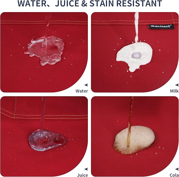 Genixart 6 Bulk Pack Chef Apron for Men Women with Pockets, Cross Back Apron for Kitchen Cooking Baking Artist Painting, Cotton Canvas Work Aprons for Restaurant, Cafe Shop, Garden (Red, M to XXL)