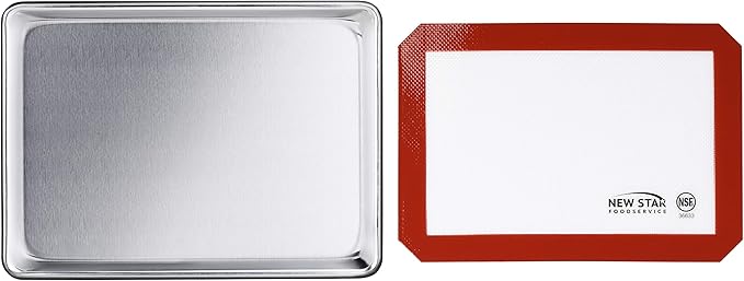 New Star Foodservice Commercial 18-Gauge Aluminum Sheet Pan & Silicone Baking Mat Set, 9 x 13 inch (Quarter Size)