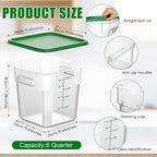 2 Pieces Square Food Storage Containers Polycarbonate Clear food Container with Lid Commercial Storage with Graduations for Commercial Kitchen Dough Marinating Meat(Green, 8 Qt)