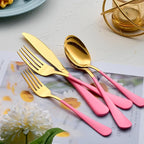 20-Pieces Gold and Pink Silverware Sets for 4,Pink Handle Stainless Steel Cutlery Set, Include Forks Spoons and Knives Set, Dishwasher Safe Utensil Sets for Home Restaurant