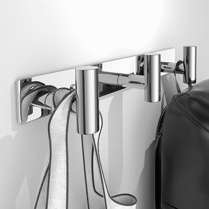Wall Mounted Coat Rack-3 Hooks, Heavy Duty Stainless Steel Hook Rail for Towel Coat Hat Purse Bag Jacket, Towel Hooks for Entryway Bathroom Kitchen (Glossy 3 Hooks - 1 Pack)