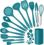 Silicone Kitchen Utensils Set, E-far 23 Pcs Blue Cooking Utensils Tools with Holder for Nonstick Cookware, Include Spatula/Spoon/Ladle/Tongs/Turner, Heat Resistant & Nontoxic, Dishwasher Safe