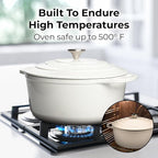 Zulay Kitchen 5 Quart Enameled Cast Iron Dutch Oven with Lid,Silicone Trivet & Heat Pad – Premium Durability & Oven Safe up to 500°F– Heavy Duty Cookware Perfect for Bread Baking, Stews, Braising & Roasting – White