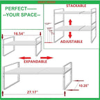 Expandable Stackable Spice Rack Cabinet Shelf Organizer in Cabinets Shelves Kitchen Cupboard Organization Stack up Racks Pantry Countertop Storage Large/White 2 Packs