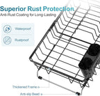 iSPECLE Over Sink Dish Drying Rack - Expandable Capacity Dish Rack for Kitchen Counter, Fits Any Sink Type, 12"~16.9" L x 11.8" W, Black