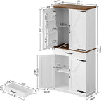 IRONCK Farmhouse Kitchen Pantry Cabinet, Tall Storage Cabinet with 6 Hanging Shelves and Adjustable Shelves, Freestanding Cupboard with Barn Doors for Kitchen, Dining Room， White/Walnut
