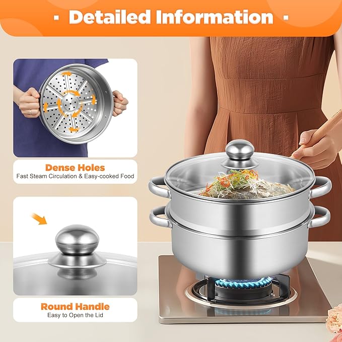 5-Tier Stainless Steel Steamer Cookware Pot with Kitchen Steaming Cookware with Lid Gas Electric Stove Steamer Pot for Kitchen, Home, And Commercial Use