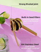 Lemon Squeezer Stainless Steel - Heavy Duty Solid Metal Squeezer Bowl - Large Manual Citrus Press Juicer and Lime Squeezer - 2 in 1 hand Juicer - Store Juice -No Splashing-Gold