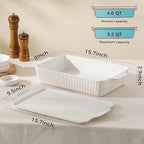 Dizada Large Casserole Dish with Lid, Deep 5.2-Qt (9"x13") 2-in-1 Ceramic Baking Dish with Ceramic Lid, Extra Large Rectangular Baking Pan For Casserole & Lasagna, Dishwasher, Freezer, Microwave and Pre-Heated Oven Safe