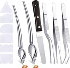 Patelai 12 Pieces Culinary Precision Drizzle Spoons Plating Tools Cooking Tweezers Stainless Steel Drawing Spoons Plastic Dough Scrapers Wood Icing Spatula for Chef Food Culinary Plating Decorating