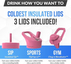 Coldest Tumbler with Handle and Straw Lid | 3 Lids Insulated Reusable Stainless Steel Water Bottle Travel Mug | Gifts for Women Him Her | Limitless Collection (46 oz, Pink Reflections)