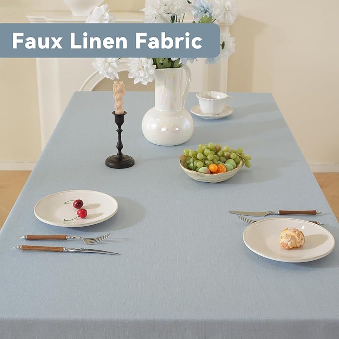 Laolitou Square Table Cloth Linen Waterproof Textured Light Blue Tablecloth, Washable Wrinkle Free Spill Proof Fabric Tablecloths for Dining Table Farmhouse Kitchen Holiday, 60x60 Inch