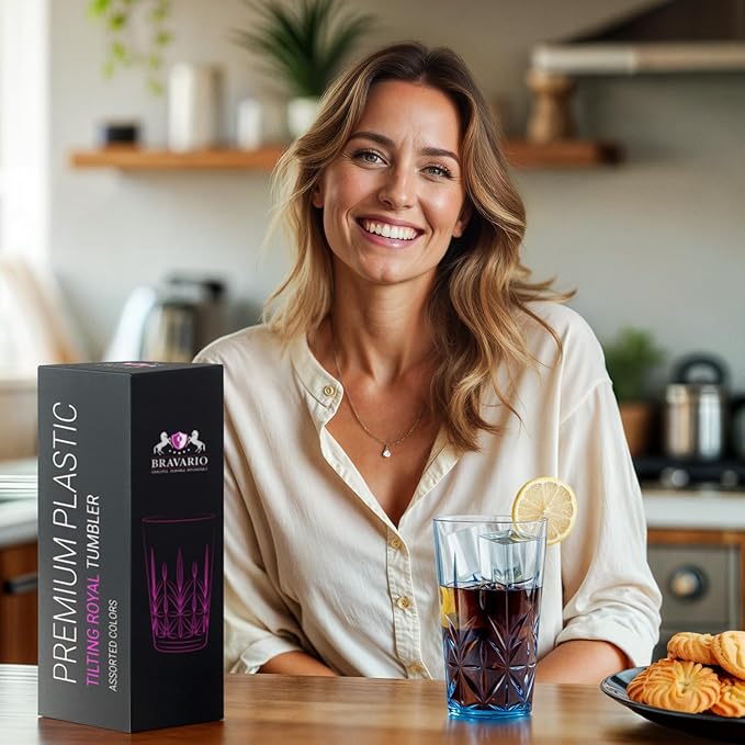 Royal Plastic Drinking Tumbler, Premium Quality Water Glasses, Dishwasher-Safe BPA-Free Durable Mixed Colors Assorted Stackable Cups, 18 oz Set of 12