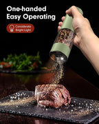 TOMEEM Upgraded Larger Capacity Electric Salt and Pepper Grinder Set Rechargeable with LED lights, Stainless Steel Automatic Pepper and Salt Grinder Refillable with 5 Adjustable Coarseness Green