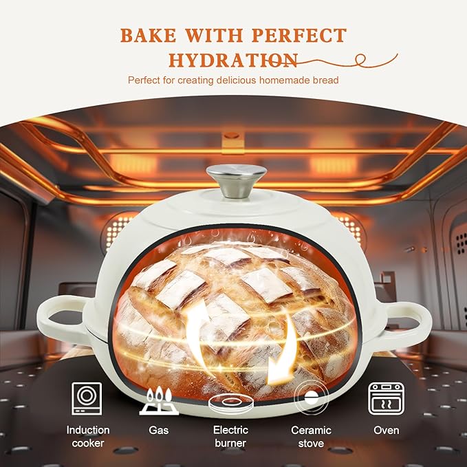 DVK Dutch Oven Pot with Lid for Sourdough Bread Baking Enameled 6 Qt Cast Iron Dutch Oven for Resistant Stovetop and Oven Safe