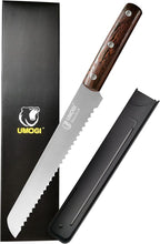 Bread Knife 8 Inch with Sheath - German High Carbon Stainless Steel, Ergonomic Grip Full Tang Wood Handle - Serrated Edge Home Kitchen Knife for Bread Tomatoes & Cake