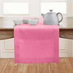 Solino Home Linen Flamingo Pink Hemstitch Table Runner 60 Inches - 100% Pure Linen Small Table Runner 14 x 60 Inch Ideal for Dresser and Coffee Tables - Classic Hemstitch, Summer, Halloween