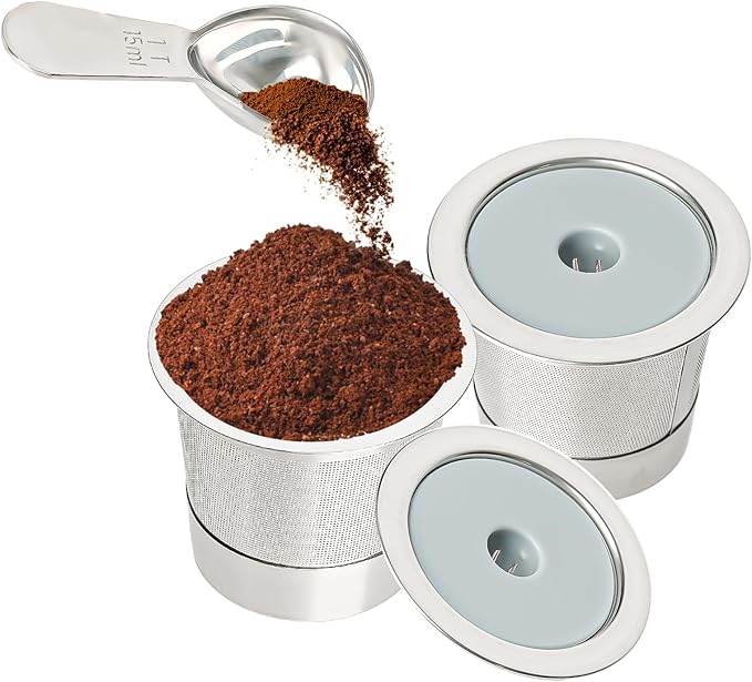 Reusable K Cups for K-eurig, Reusable Coffee Pods, Universal Stainless Steel K Cup Reusable Coffee Pods Compatible for K Series Coffee Machine 1.0 & 2.0, BPA-Free (2pack)