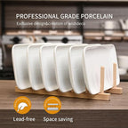 Small Rectangle Plates Set of 6, White Serving Platters 9 inch, Ceramic Sushi Plates, Serving Plate for Appetizer, Dessert, Party, Microwave Safe