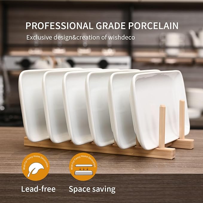 Small Rectangle Plates Set of 6, White Serving Platters 9 inch, Ceramic Sushi Plates, Serving Plate for Appetizer, Dessert, Party, Microwave Safe