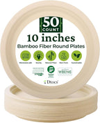 Dtocs Bamboo Fiber Plates 10 Inch Round (50 Pcs) | Bamboo Plate Disposable Dinnerware Set for Party, Dinner, BBQs, Wedding | Sustainable Platter for Hot, Cold Food | Alt to Plastic, Wood, Paper Plates