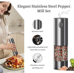 Electric Salt and Pepper Grinder Set, Upgraded Larger Capacity Stainless Steel Automatic Salt and Pepper Mill Set Refillable with 5 Adjustable Coarseness Stainless Steel Color Shaker