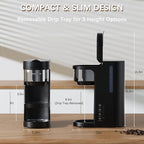 Single Serve Hot & Iced Coffee Maker, for K Cup Pod and Grounds, 6 to 24oz Brew Size, Slim Compact for Small Spaces, Descaling Reminder, with Reusable Filters, Black
