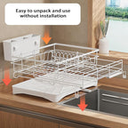Large Dish Drying Rack - Expandable Dish drainers for Kitchen Counter,Over The Sink Dish Drainer Drying Rack,Rustproof Dish Drainer with Utensil Holder and Drainboard White
