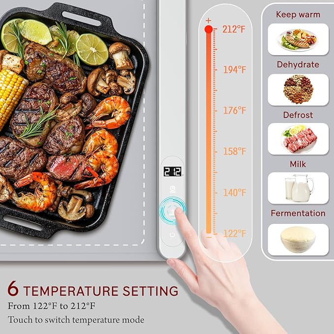Food Warming Mat WochiTV Electric Warming Tray with 6 Level Temperature Control and 6 Hours Timer Extra Large Food Warmer Perfect for Parties Gatherings Buffet (Gray)