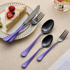 20-Piece Black and Purple Silverware Set 18/0 Stainless Steel Silverware Set Lake Blue Handle Cutlery Set Service for 4 Dinner Knives Forks Spoons Set Flatware Set Finish Dishwasher Safe