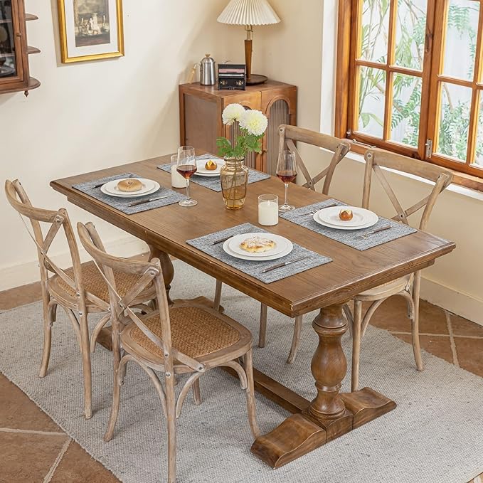 Blue Forest Placemats Set of 6, Dual-Layered Thickened Faux Linen Cloth Place Mats Heat Resistant Machine Washable Wrinkle Free Table Mats Indoor/Outdoor (Light Grey)