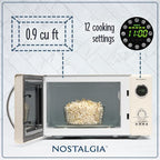 Nostalgia Retro Countertop Microwave Oven, 0.9 Cu. Ft. 800-Watts with LED Digital Display, Child Lock, Easy Clean Interior, Ivory