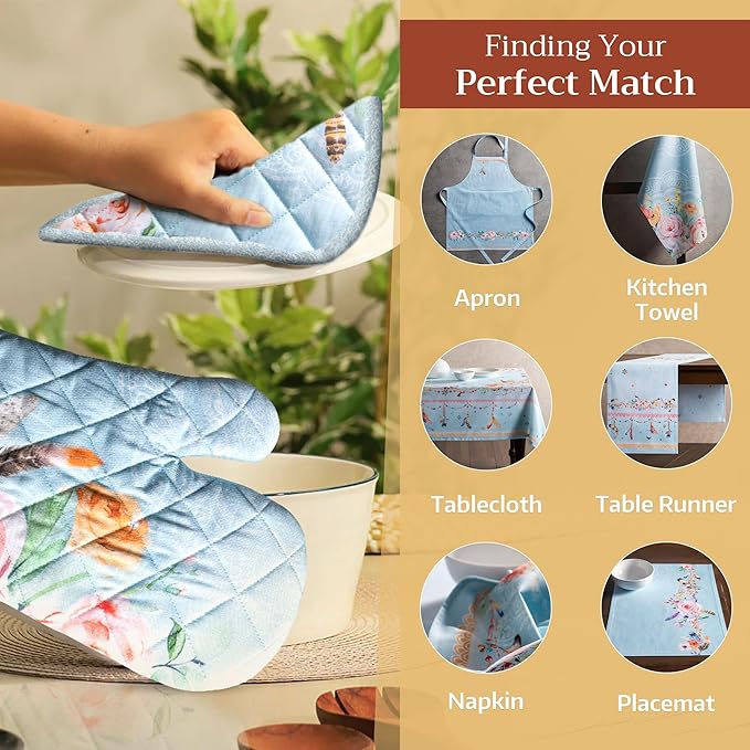 Maison d' Hermine Pot Holders Set 100% Cotton Heat Resistant Potholders 8" x 8" Hot Pads with Loop BBQ, Cooking, Baking, Grilling, Kitchen, Handling Hot Pans Spring/Summer (Pack of 2, Ibiza)