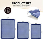 Vinino Baking Sheet Set of 3, Cookie Sheets For Baking with Square Texture Pattern, Thicker Carbon Steel Non-stick Baking Pan Half/Quarter/Jelly Roll Pans Tray for Oven-Blue