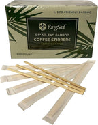 1000 Count | KingSeal Individually Paper Wrapped Bamboo Coffee Stir Sticks, 5.5 inches, Square End, 100% Renewable and Biodegradable - 2 Boxes x 500