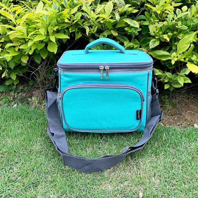 FlowFly Insulated Reusable Lunch Bag Adult Large Lunch Box for Women and Men with Adjustable Shoulder Strap,Front Zipper Pocket and Dual Large Mesh Side Pockets,Jade